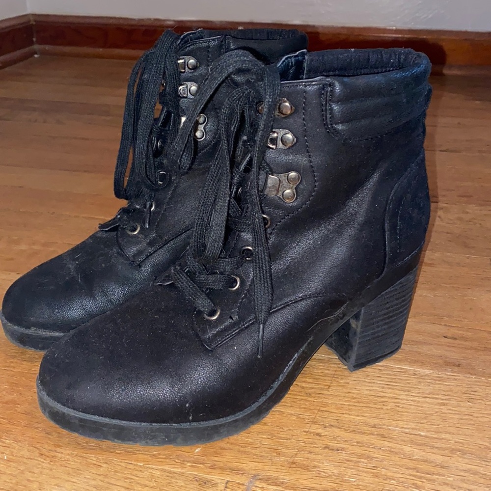 Black lace up booties